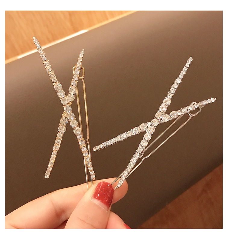 Korean X-shaped Rhinestone Hairpin Crystal Simple Cheap Hairpin Wholesale display picture 7