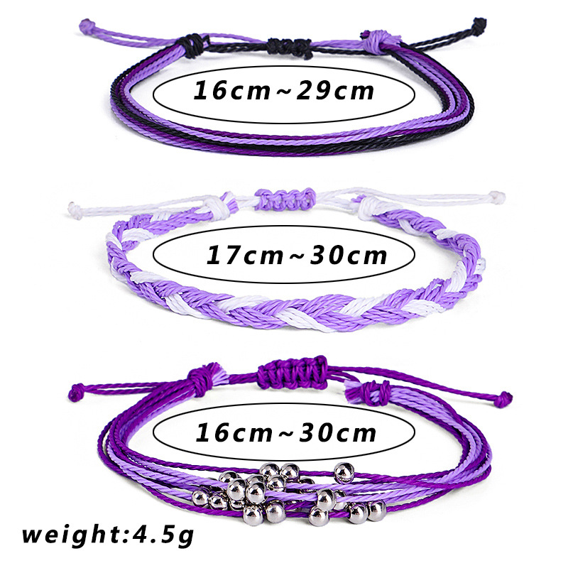 Fashion Solid Color Wax line Braid Womenu0027S Bracelets 3 Pieces
