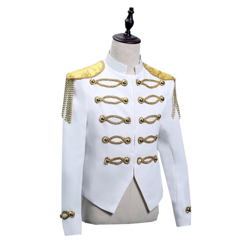 men's jazz dance suit blazers Studio male stage white inlaid gold tassel performance Dress Top nightclub DJ male court performance suit