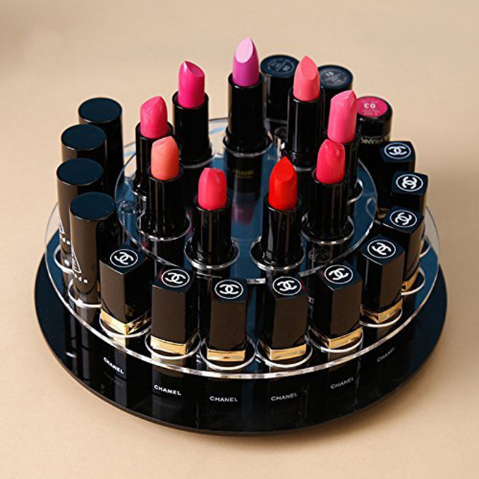 定制圆形亚克力口红储存架 黑色化妆品展示架 有机玻璃