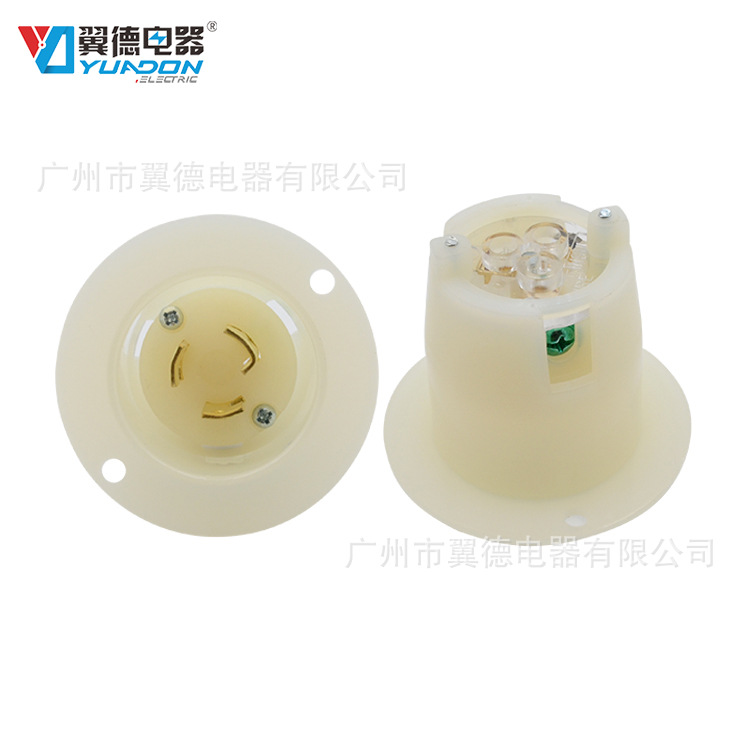 美式电源暗装插头 防脱落自锁nema L5-15P/C 大功率美式工业插头