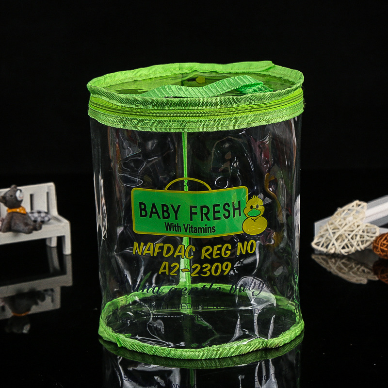 厂家供应圆桶形PVC玩具包装袋 车缝织带包边 透明积木收纳袋