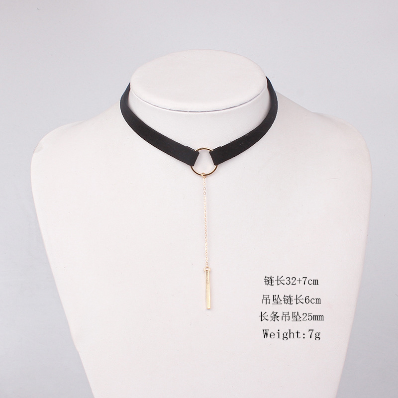 8g Weight Necklace Classification Wedding, Travel Occasion Women'S Gender Fashion Style Gold, Silver, Black Color Korean Velvet Wide Bandage In-line Pendant Necklace Clavicle Chain 无