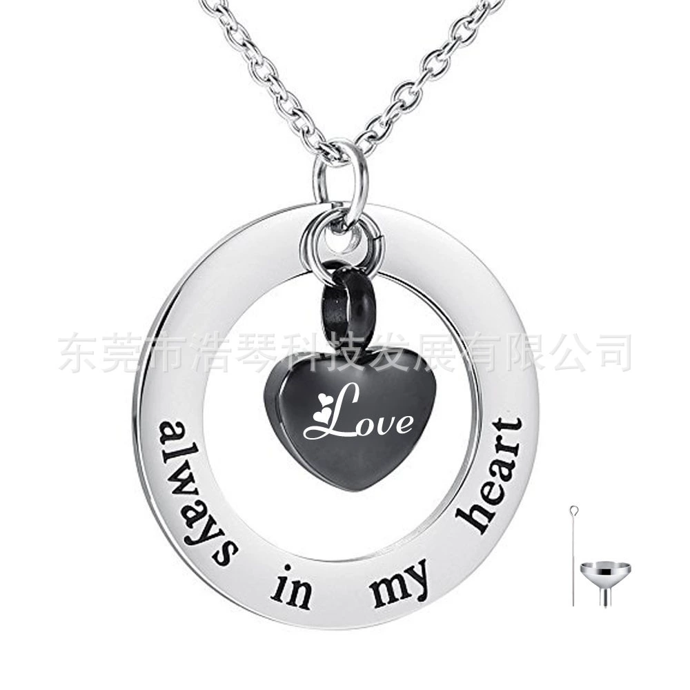Внешняя торговля горячей продажи памятных ПЭТ пепел ожерелье из нержавеющей стали черный в форме сердца пепла шкатулка кулон духи кулон