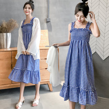 Phụ nữ 2019 hè mới phiên bản Hàn Quốc của đầm bà bầu size lớn kẻ sọc dây đeo áo chống nắng áo dài hai mảnh Đầm