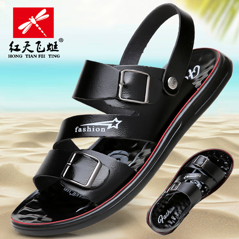 夏季真皮沙滩鞋男士潮流凉鞋男休闲防滑凉鞋厚底凉拖鞋男一件代发