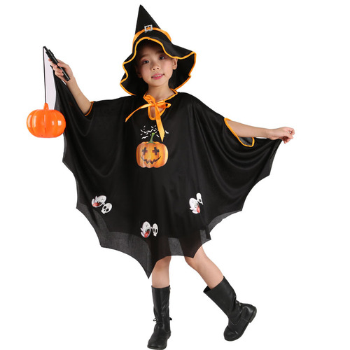 Halloween cloak children's new witch role-playing performance pumpkin costume hat cloak suit