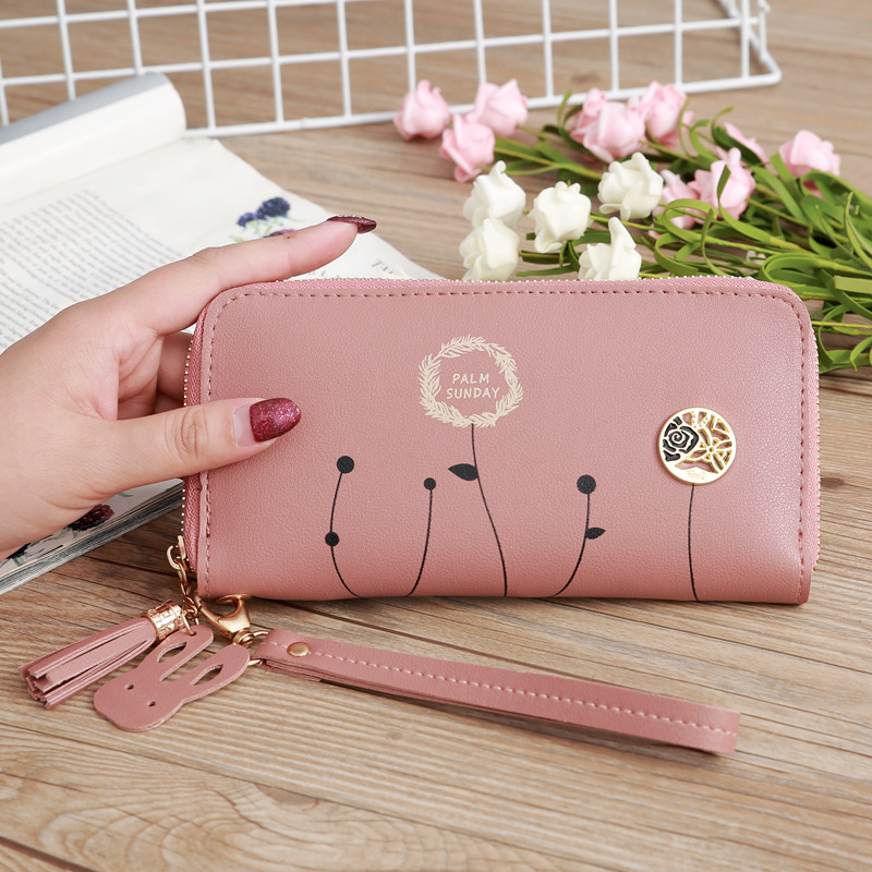 93g Weight Polyester Lining Material Zipper Closure Type Business Occasion Pu Leather Material Solid Color Pattern Women'S Gender Square Shape Dark Grey, Grey, Rose Red, Pink, Green, Blue, Yellow, Black Color Korean Printing Medium Long Single Pull Wallet Wholesale 6