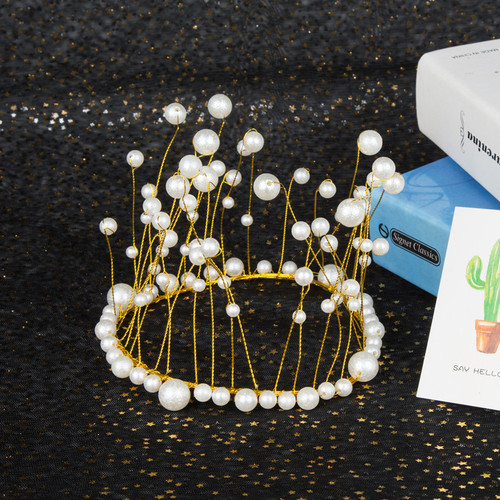 Tassel Crown Cake Ornaments Seaweed Pearl Crown Decoration Birthday Party Wedding Cake Crown Accessories
