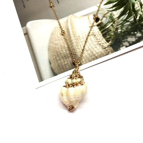 New commuter conch bead necklace natural shell electroplated gold edge pendant bohemian beach style natural necklace