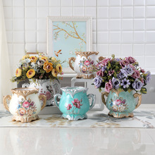 歐式陶瓷干花瓶擺件 客廳創意裝飾仿真花花盆 復古小花器破損補寄