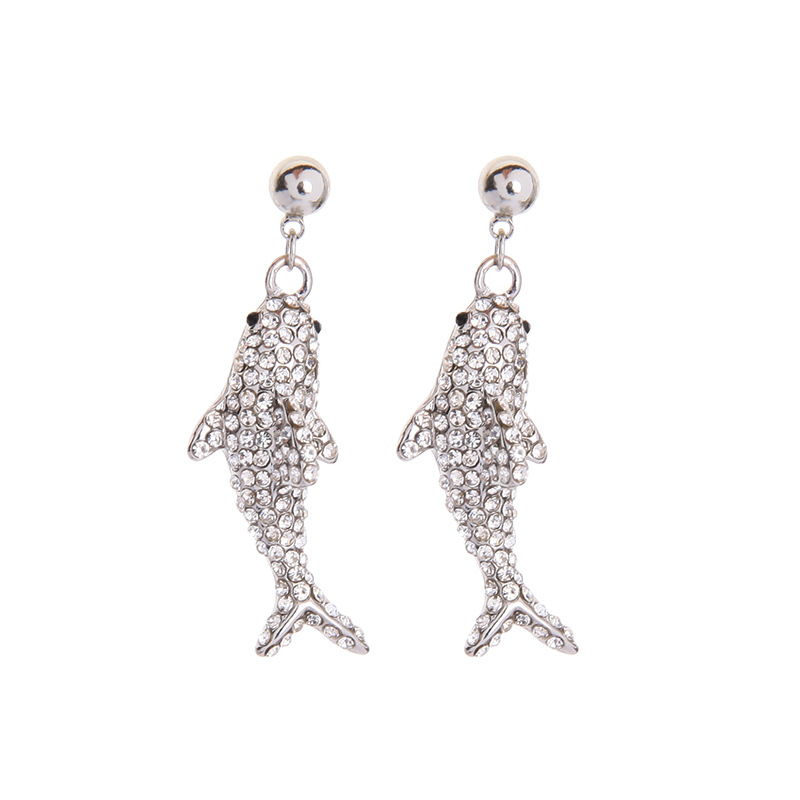 S925 Silver Earrings Long Simple Diamond Stud Earrings Fish Set display picture 4