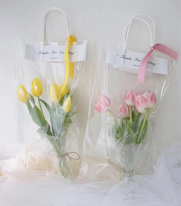 Celebridad de Internet flor bolso transparente Día del Maestro floral simple Rosa bolsa PVC ramo bolsa de embalaje de plástico