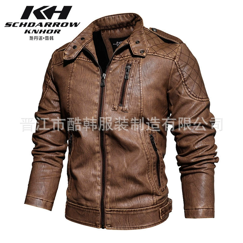 Трансграничная популярная осенне-зимняя мужская кожаная куртка среднего и пожилого возраста, мотоциклетная куртка из искусственной кожи, качественная Модная брендовая мужская Тонкая куртка с воротником-стойкой