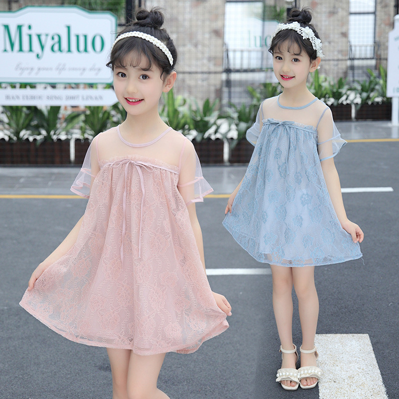 girl Gauze dress 2019 summer new pattern Korean Edition lovely girl Lace Dress Western style Princess Dress