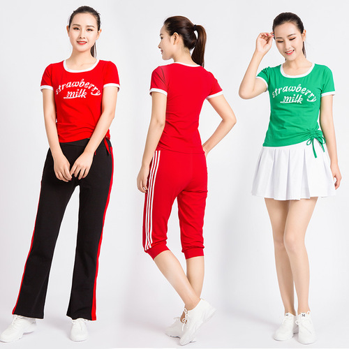 Fengti square dance clothing new sports suit summer printed short-sleeved dance clothing fitness dance clothing ghost step dance clothing