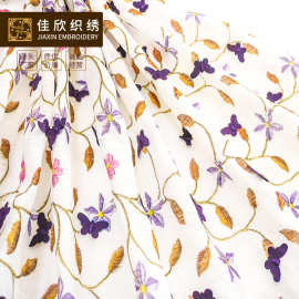 春秋时尚新款气质女装面料 蝴蝶刺绣面料 立体绣花面料