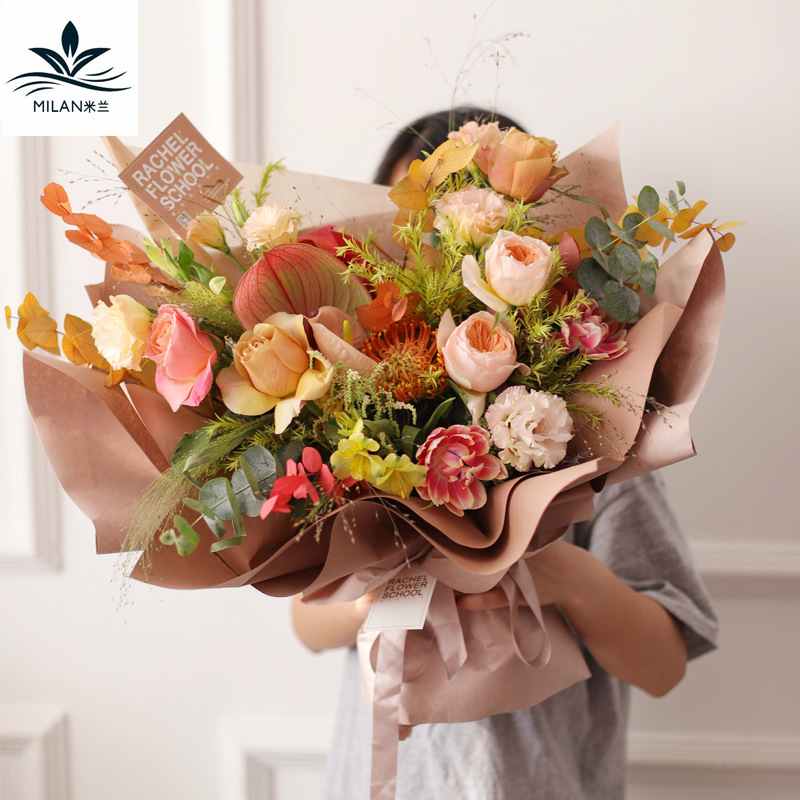 Papel de color sólido papel Kraft ramo coreano papel de embalaje flores material de embalaje de regalo papel Kraft