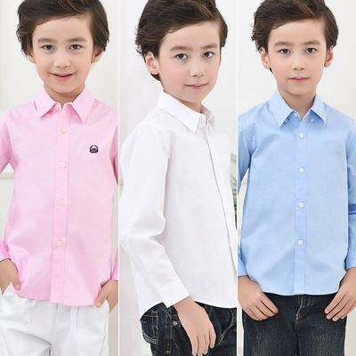 Boy shirt Long sleeve pure cotton CUHK pupil school uniform children white shirt costume On behalf of