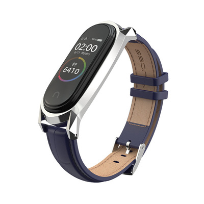 米布斯适用小米手环6/5表带牛皮小米4米3腕带通用GT竹节纹高芯