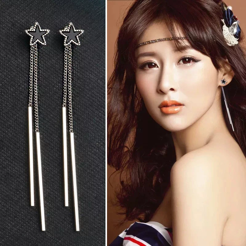 Fashionable long earrings with tassels