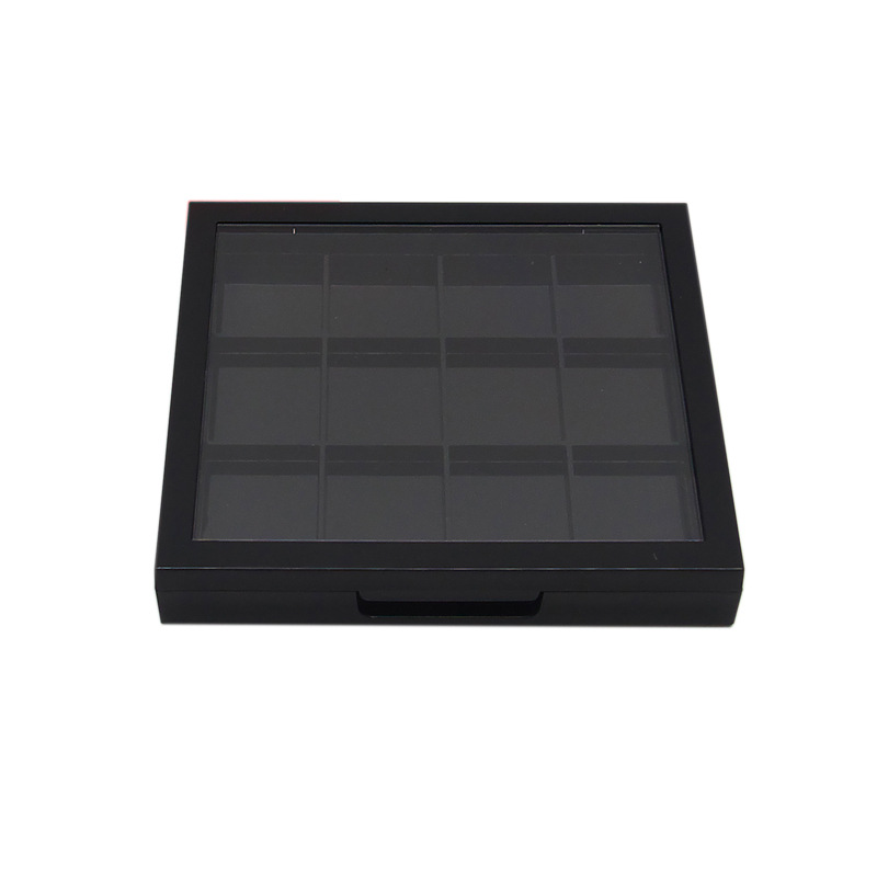 Caja de embalaje de muestra de lápiz labial de 12 colores Negro con claraboyas lápiz labial embalaje Placa de presión caja de sombra de ojos caja vacía placa vacía 12 rejilla