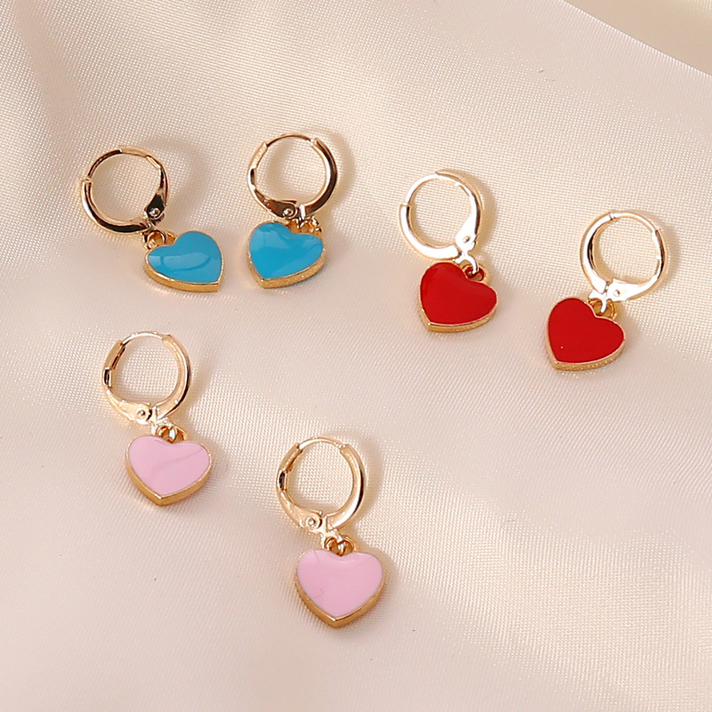 Multi-color Oil Drop Heart Earrings display picture 1
