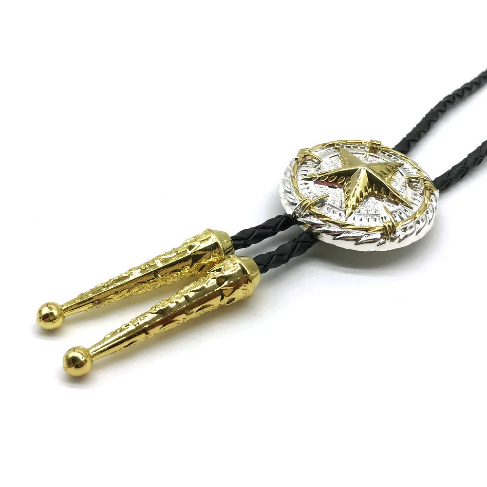[Yin Su] Американский Техас Пентагон Bolo Tie Polo Bands Yinjie Золотое двухцветное гальваническое покрытие