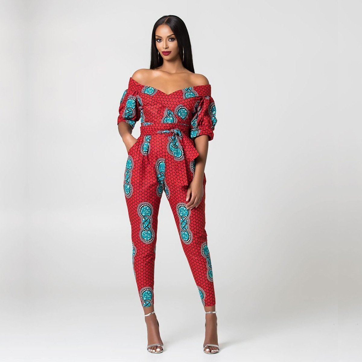 Printing Sleeves Strapless One-Piece Neck Jumpsuit NSMDF67633