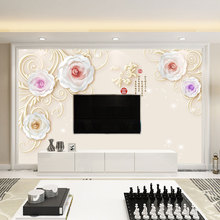 現代簡約家和富貴浮雕百合花電視沙發背景牆客廳卧室壁畫無縫壁布