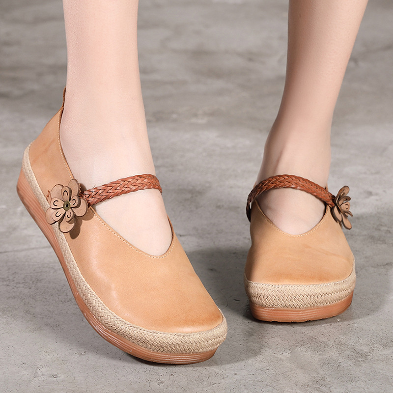 Manufactor new pattern genuine leather Velcro literature fresh Women's Shoes Cotton and hemp Flower Single shoes Versatile Nation Spring Shoes wholesale