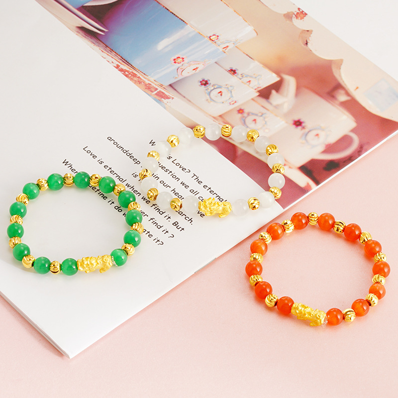 Venta al por mayor 8N imitación de piedra de ojo de gato 24k pulsera única de oro pulsera de mujer imitación granate en línea transmisión en vivo pulsera de arena