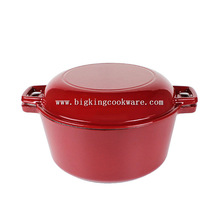 加厚红色铸铁珐琅两用锅双耳平底煎锅炖锅组合煲无涂层不粘生铁锅
