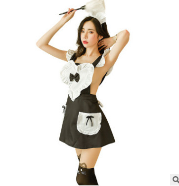Femmy Sexy Lingerie Women's Playful Heart Lace Uniform Seductive Backless Maid Servant Set F7067