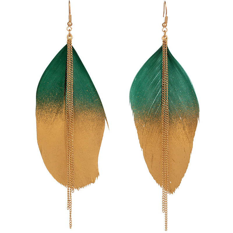 Bohemian Gradient Leaf Chain Alloy Earrings display picture 3