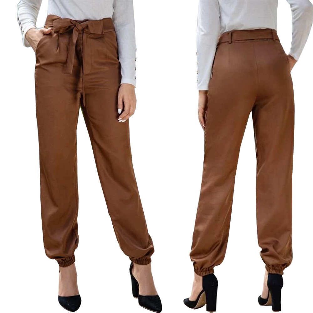 solid color bow tie high waist pants NSSA28589