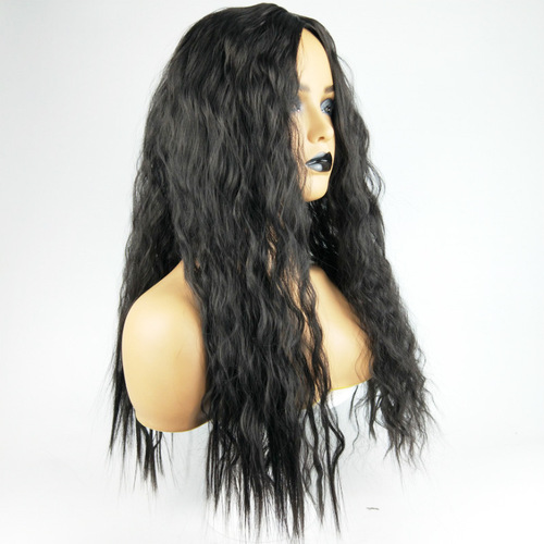 Foreign trade new wig for women, African fashion wig, corn perm, black curly hair, middle parted bangs, high temperature silk headgear