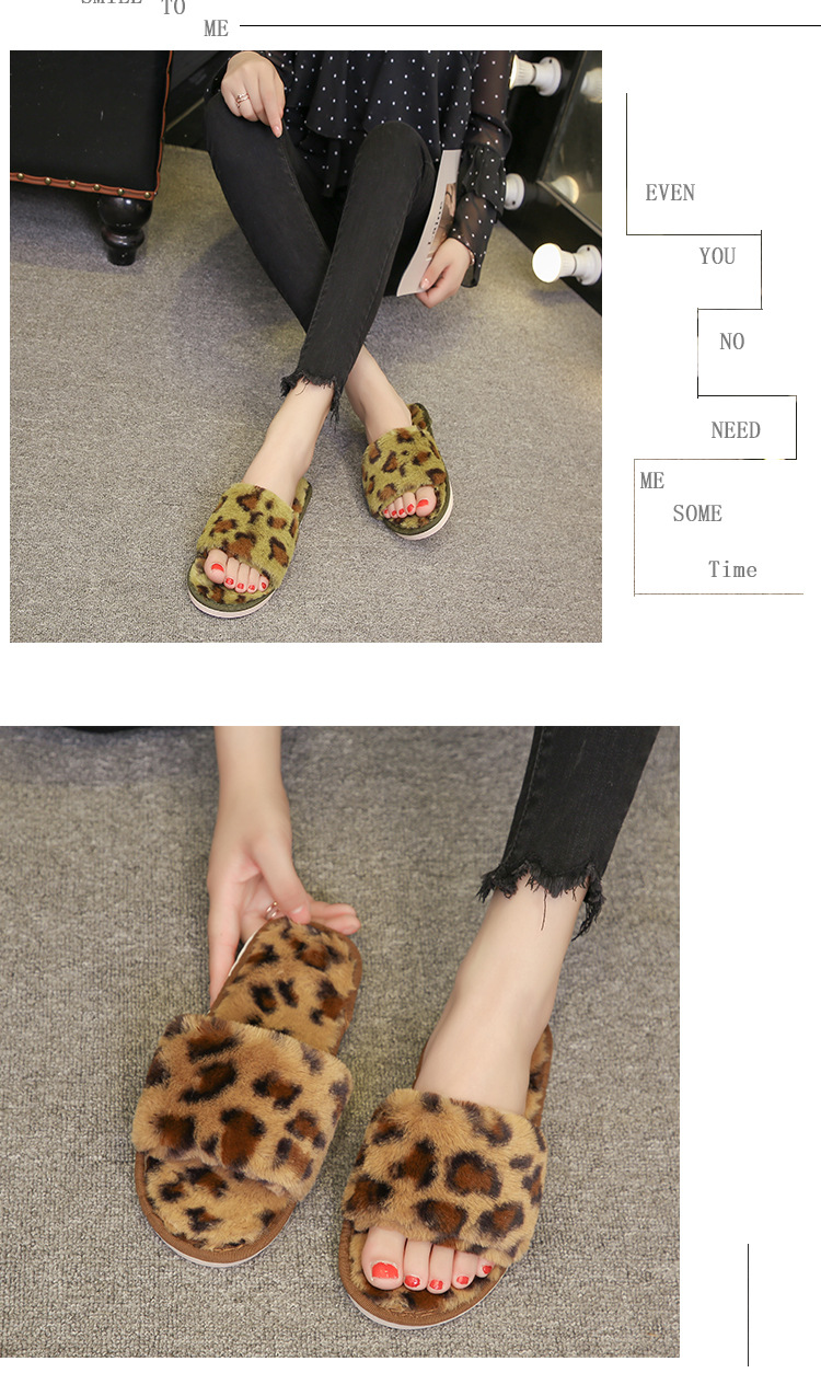 women s leopard print plush slippers  NSPE10031