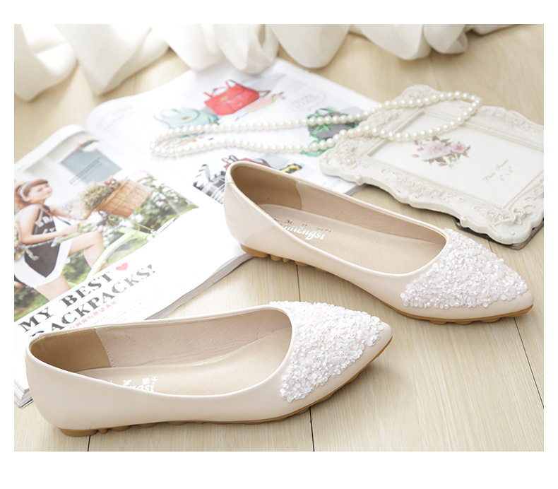 Giày bệt nữ mũi nhọn miệng nông đính sequin và đá pha lê, đế mềm nhẹ nhàng — Màu mơ, Màu đen chi tiết 16