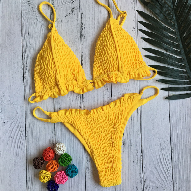 sexy pleated triangle bikini swimsuit  NSZO19867