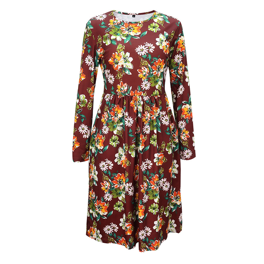 otoño e invierno cuello redondo manga larga moda nuevo vestido de flores NSAL2914