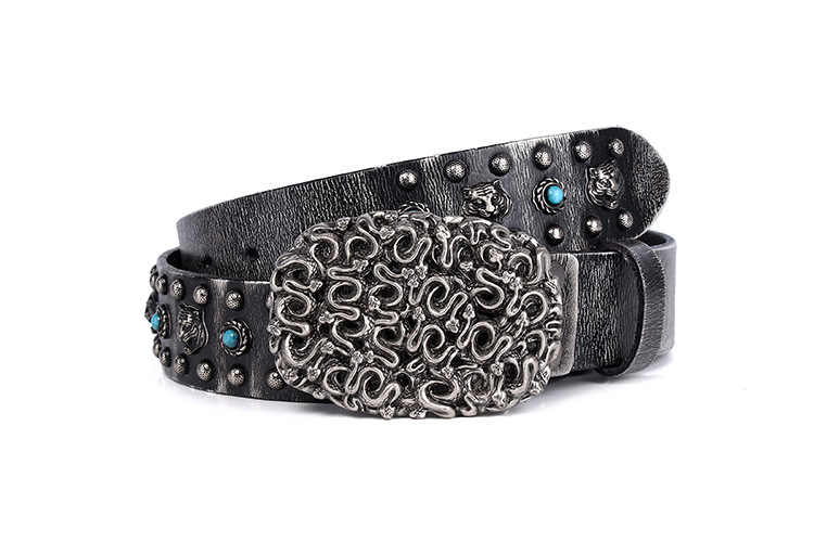 Retro Snake Alloy Leather Rivet Unisex Leather Belts 1 Piece display picture 5