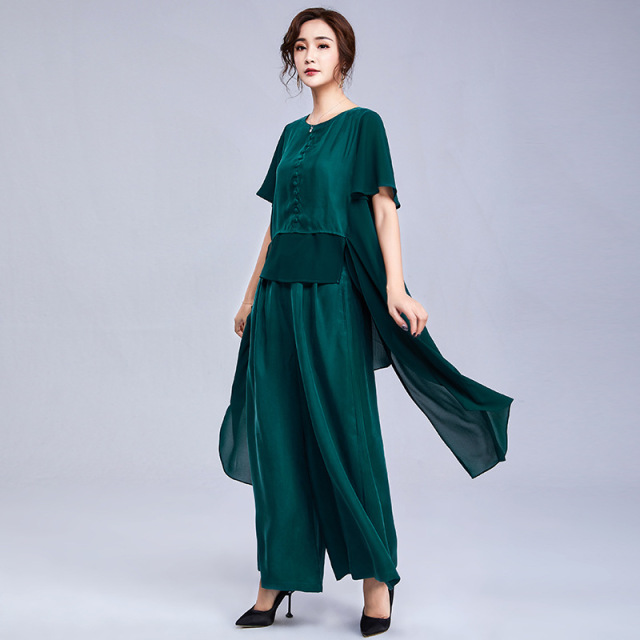 Summer New Pure Spliced Copper Ammonia Wide-legged Trousers Suit 