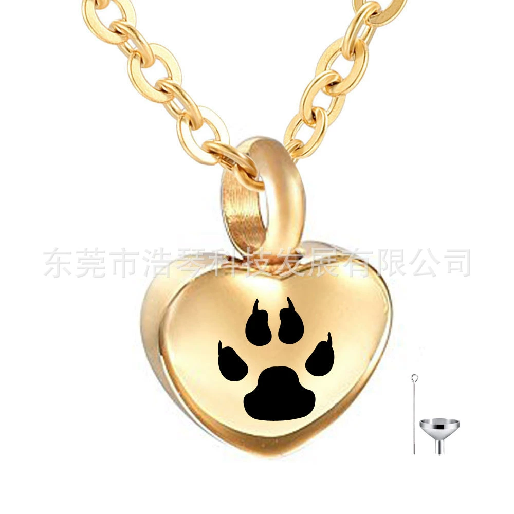 Трансграничные поставки памятное ожерелье из пепла для домашних животных Золотое сердце с принтом лапы кулон из пепла персонализированные аксессуары для флаконов духов