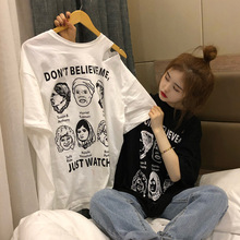 2019新款夏装韩版原宿风宽松bf破洞印花网红短袖T恤女学生上衣潮