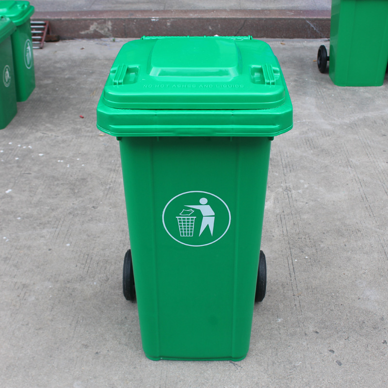批发潮阳潮南塑料环卫垃圾桶 120L加厚塑料翻盖垃圾桶滚轮手推桶