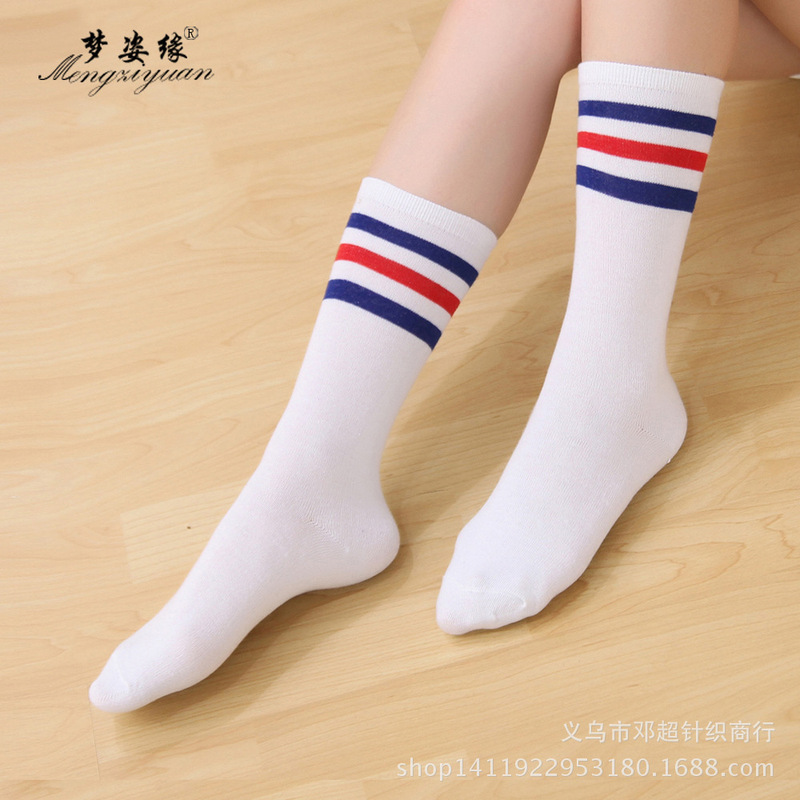 New student sports socks mid-calf socks three bars socks men and women sports football socks calf knee socks