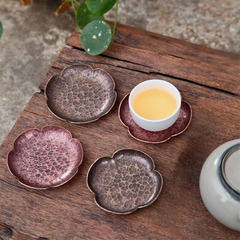 Factory Wholesale Tea Trays Chinese Style Copper Cup Coasters Metal Tea Saucers Handmade Pure Copper Tea Coasters