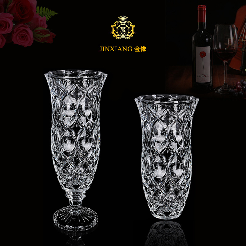 创意透明花瓶简约 捷克水晶玻璃八字花水滴平底客厅花瓶插花摆件