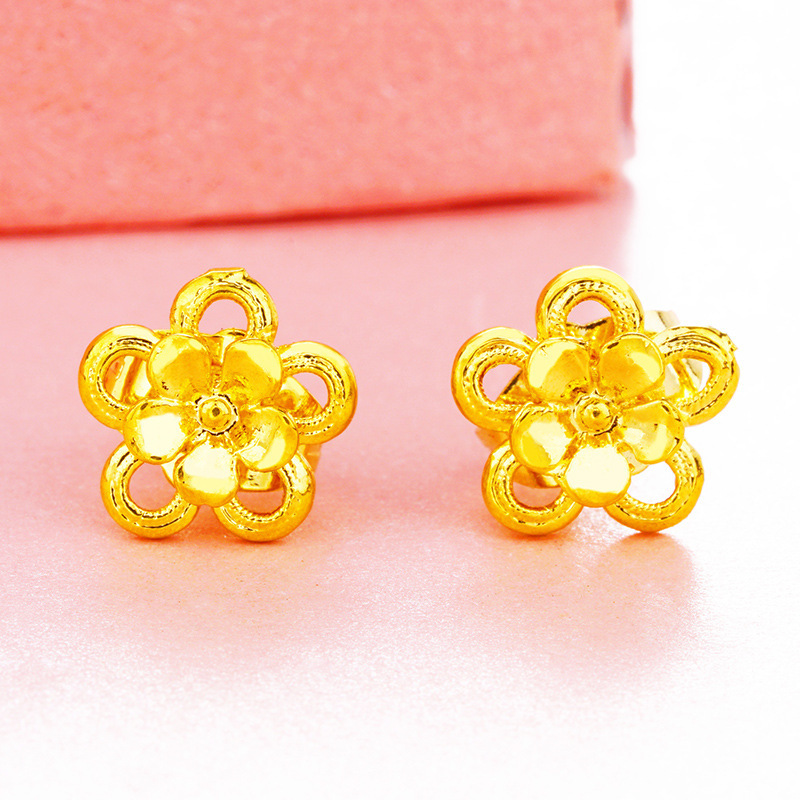 Accesorios calientes transfronterizos Vietnam arena oro flor Stud pendientes cobre puro chapado 24K oro real exquisita flor pendientes